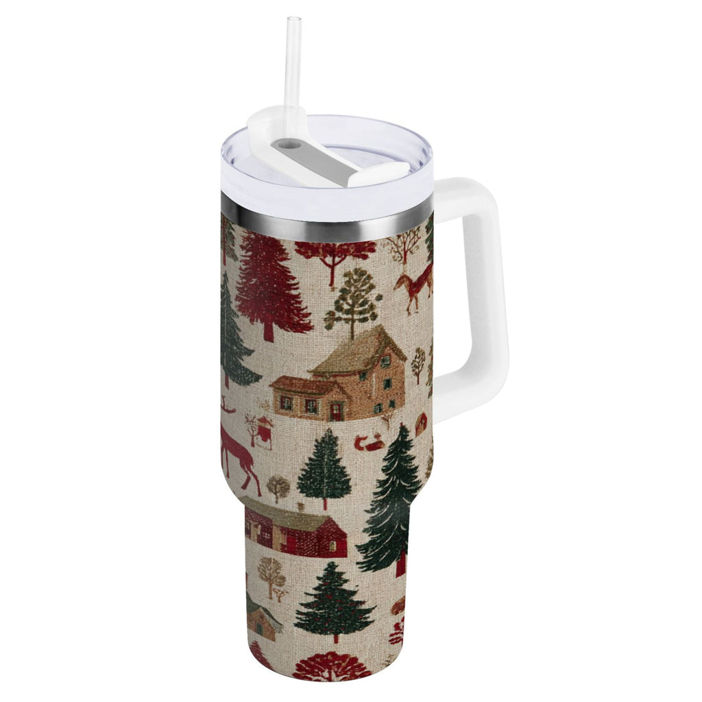 30 oz Insulated Stainless Steel Tumbler Double Wall Stainless Steel Tumbler with 2-Way Drinking Christmas Trees Deer and Houses Edition-KNJX