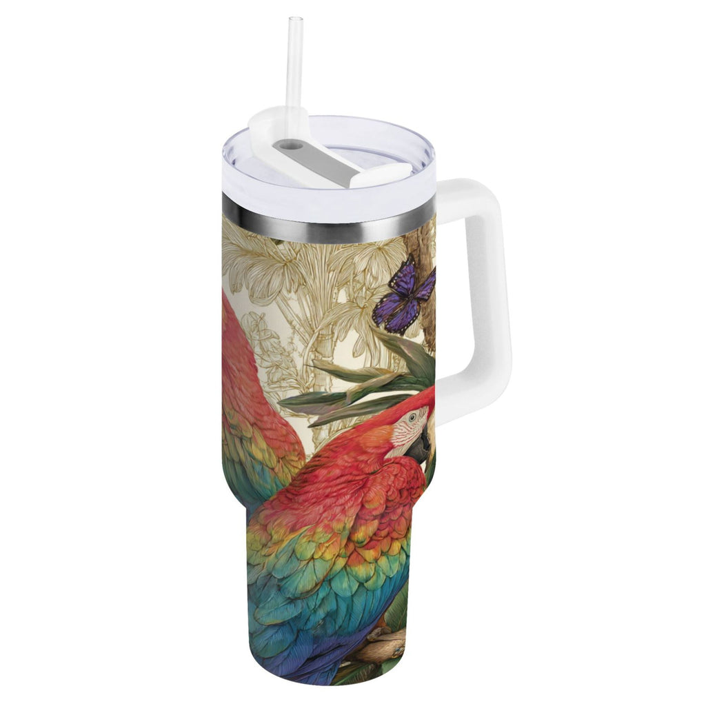 30 oz Insulated Stainless Steel Tumbler Double Wall Stainless Steel Tumbler with 2-Way Drinking Colorful Beautiful Parrots Edition-LSQ0