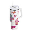 30 oz Insulated Stainless Steel Tumbler Double Wall Stainless Steel Tumbler with 2-Way Drinking Colorful Butterflies Edition-JJJ8