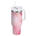 30 oz Insulated Stainless Steel Tumbler Double Wall Stainless Steel Tumbler with 2-Way Drinking Colorful Pastel Floral Pattern Edition-VFF3