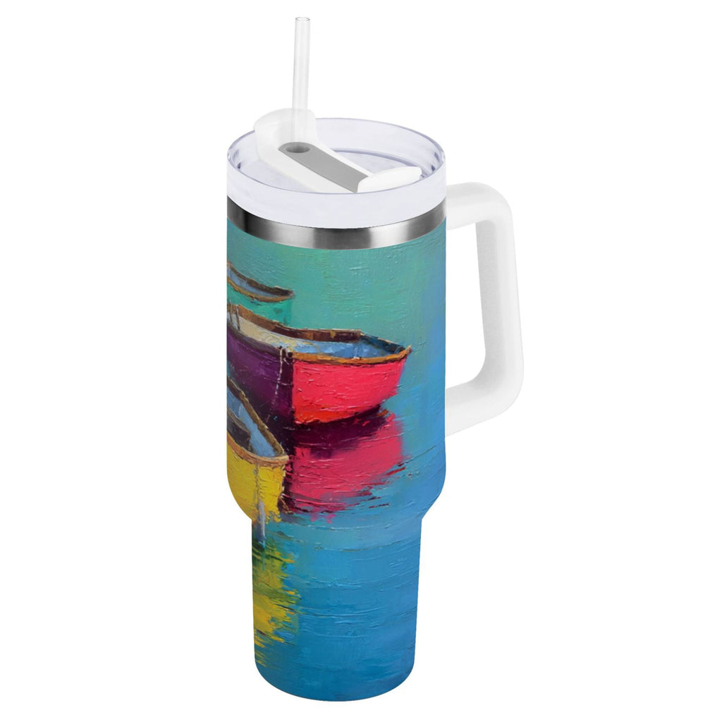 30 oz Insulated Stainless Steel Tumbler Double Wall Stainless Steel Tumbler with 2-Way Drinking Colorful Row Boats Edition-LMTC