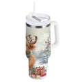 30 oz Insulated Stainless Steel Tumbler Double Wall Stainless Steel Tumbler with 2-Way Drinking Cow Wearing Christmas Hat Edition-6NDO
