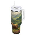 30 oz Insulated Stainless Steel Tumbler Double Wall Stainless Steel Tumbler with 2-Way Drinking Cow in Green Rolling Hills Edition-S5Y4