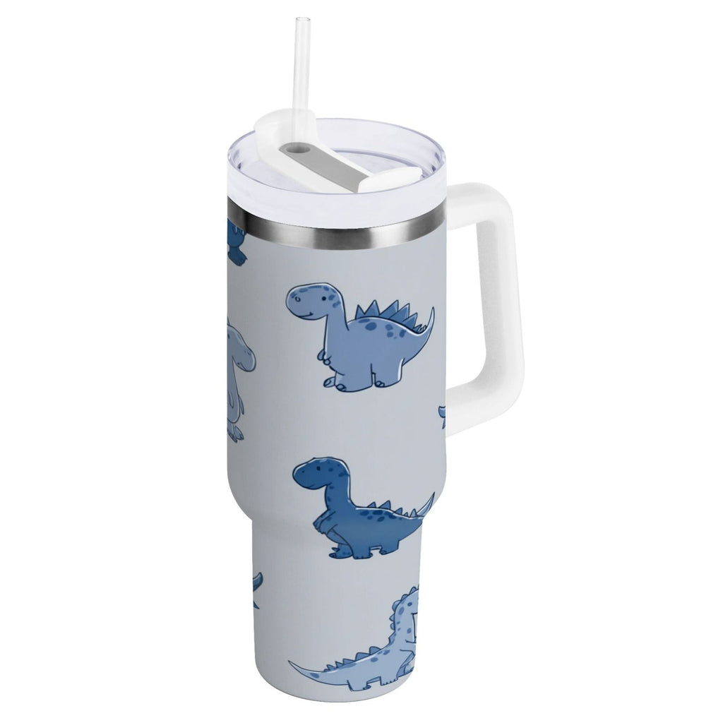 30 oz Insulated Stainless Steel Tumbler Double Wall Stainless Steel Tumbler with 2-Way Drinking Cute Blue Dinosaurs Edition-D192
