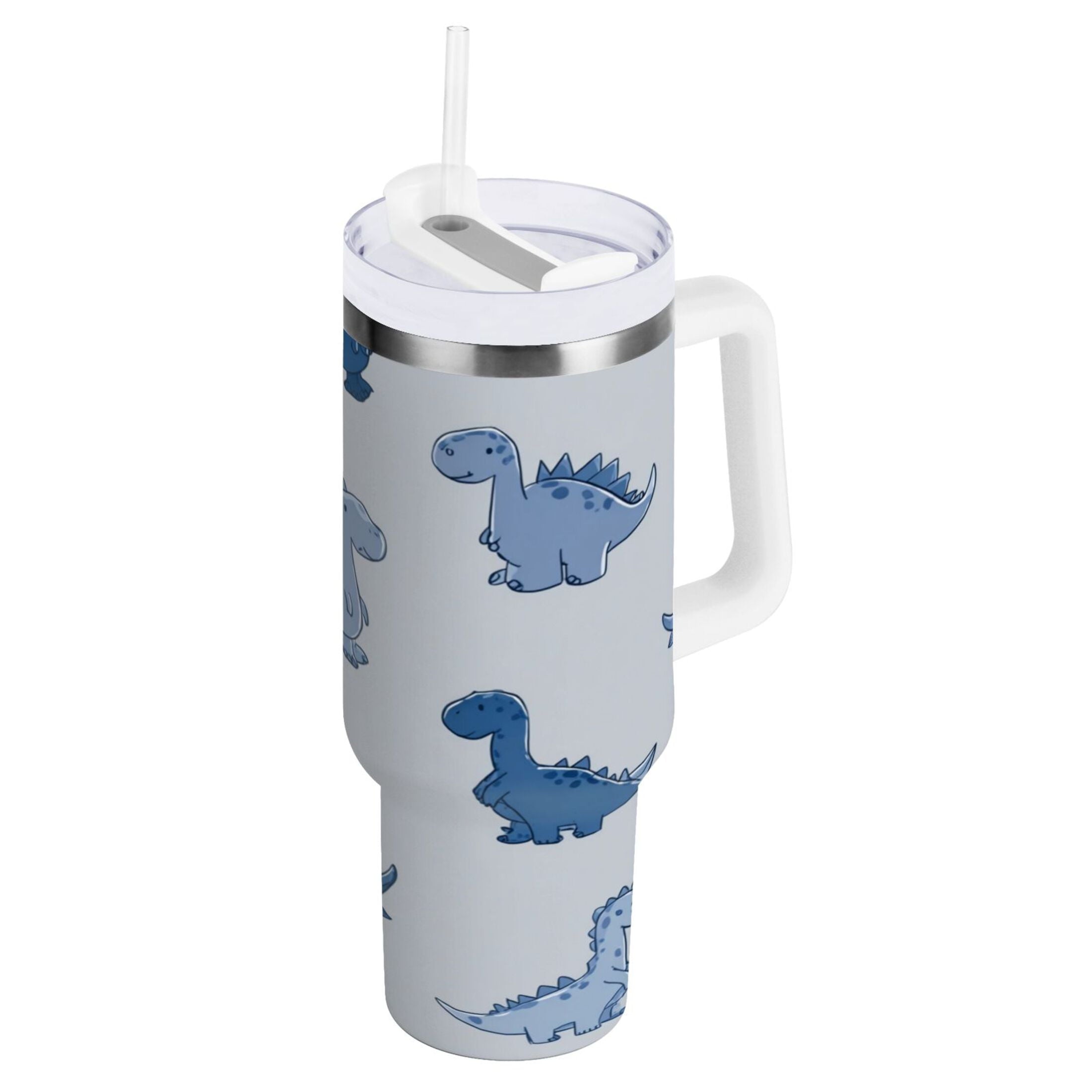 30 oz Insulated Stainless Steel Tumbler Double Wall Stainless Steel Tumbler with 2-Way Drinking Cute Blue Dinosaurs Edition-D192