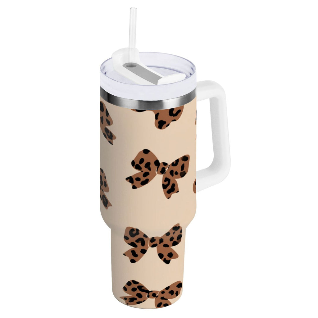 30 oz Insulated Stainless Steel Tumbler Double Wall Stainless Steel Tumbler with 2-Way Drinking Cute Brown Bow Edition-E874