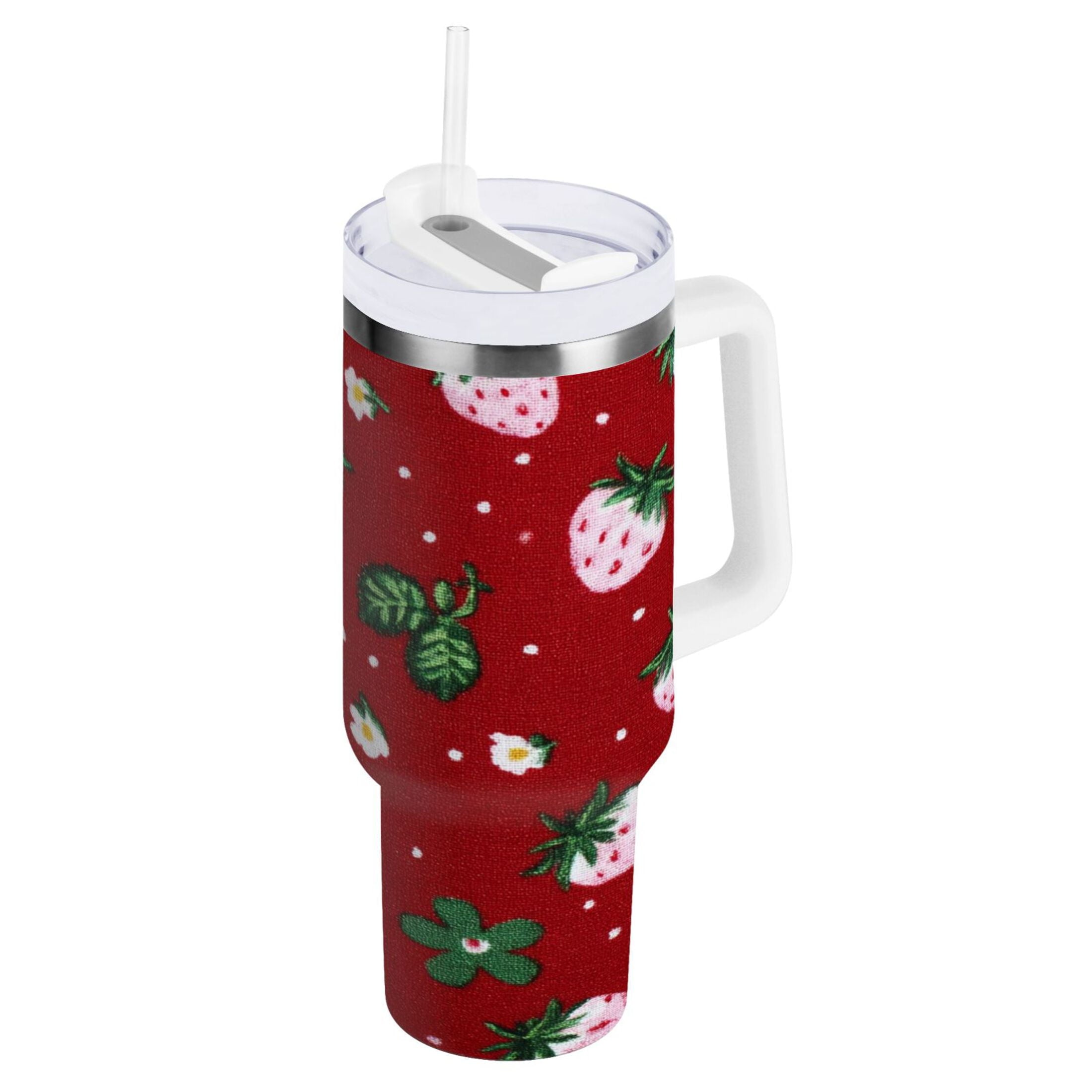 30 oz Insulated Stainless Steel Tumbler Double Wall Stainless Steel Tumbler with 2-Way Drinking Cute Pink Strawberry Pattern Edition-AZ2V