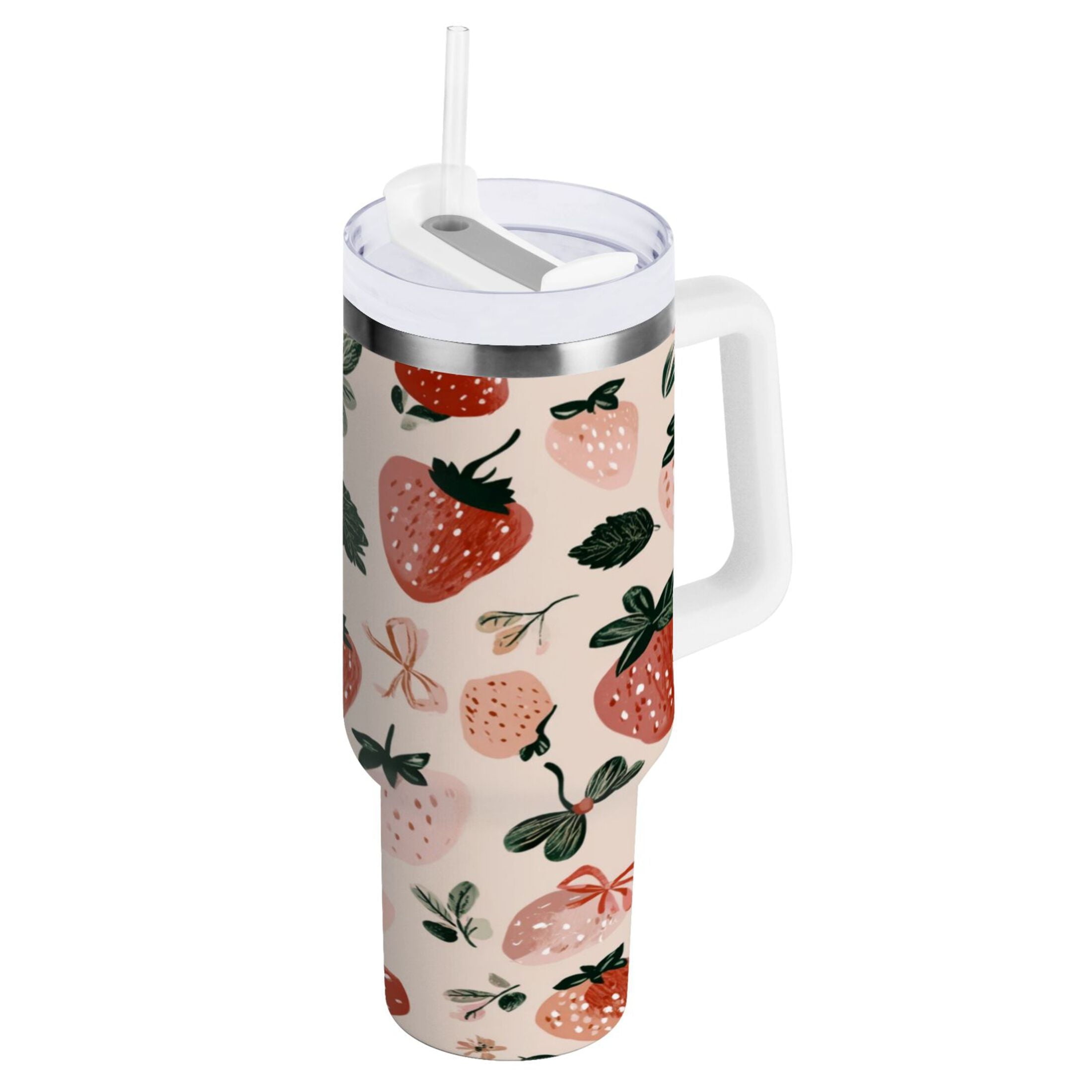 30 oz Insulated Stainless Steel Tumbler Double Wall Stainless Steel Tumbler with 2-Way Drinking Cute Pinks Strawberries Edition-CQ1G