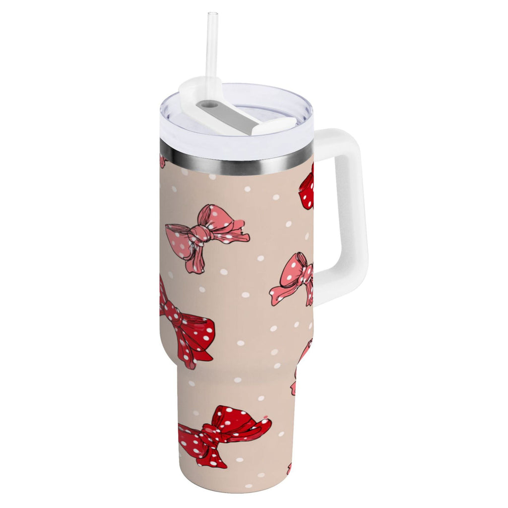 30 oz Insulated Stainless Steel Tumbler Double Wall Stainless Steel Tumbler with 2-Way Drinking Cute Red Bows Pattern Edition-YMU3