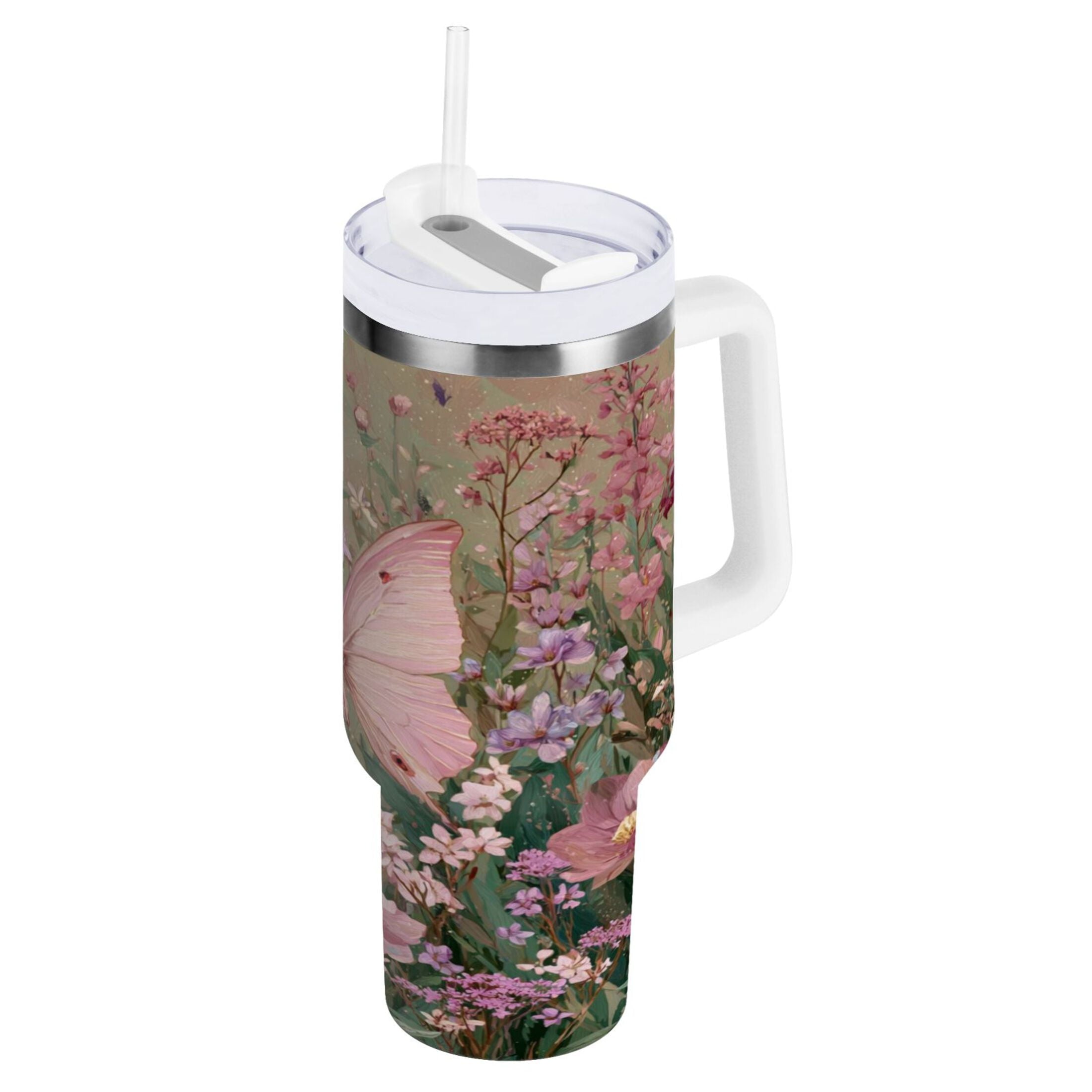 30 oz Insulated Stainless Steel Tumbler Double Wall Stainless Steel Tumbler with 2-Way Drinking Delicate Butterfly Edition-N7B9