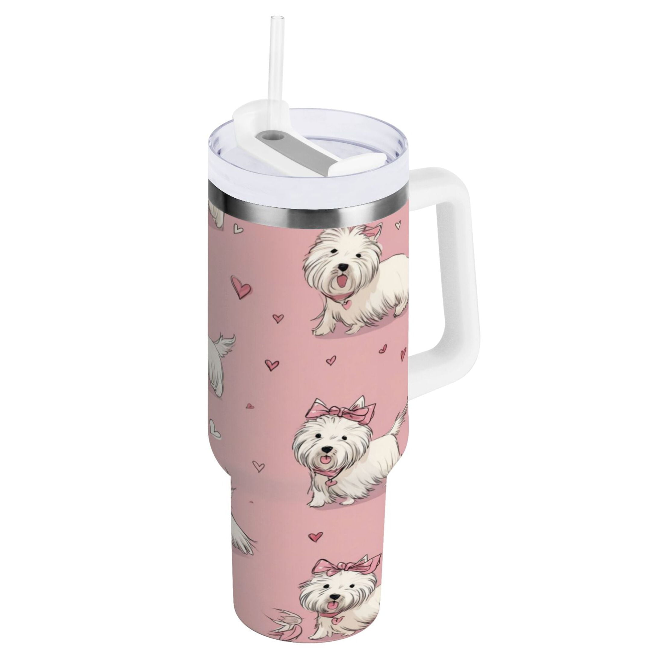 30 oz Insulated Stainless Steel Tumbler Double Wall Stainless Steel Tumbler with 2-Way Drinking Dogs Wearing Bows Edition-V4XE
