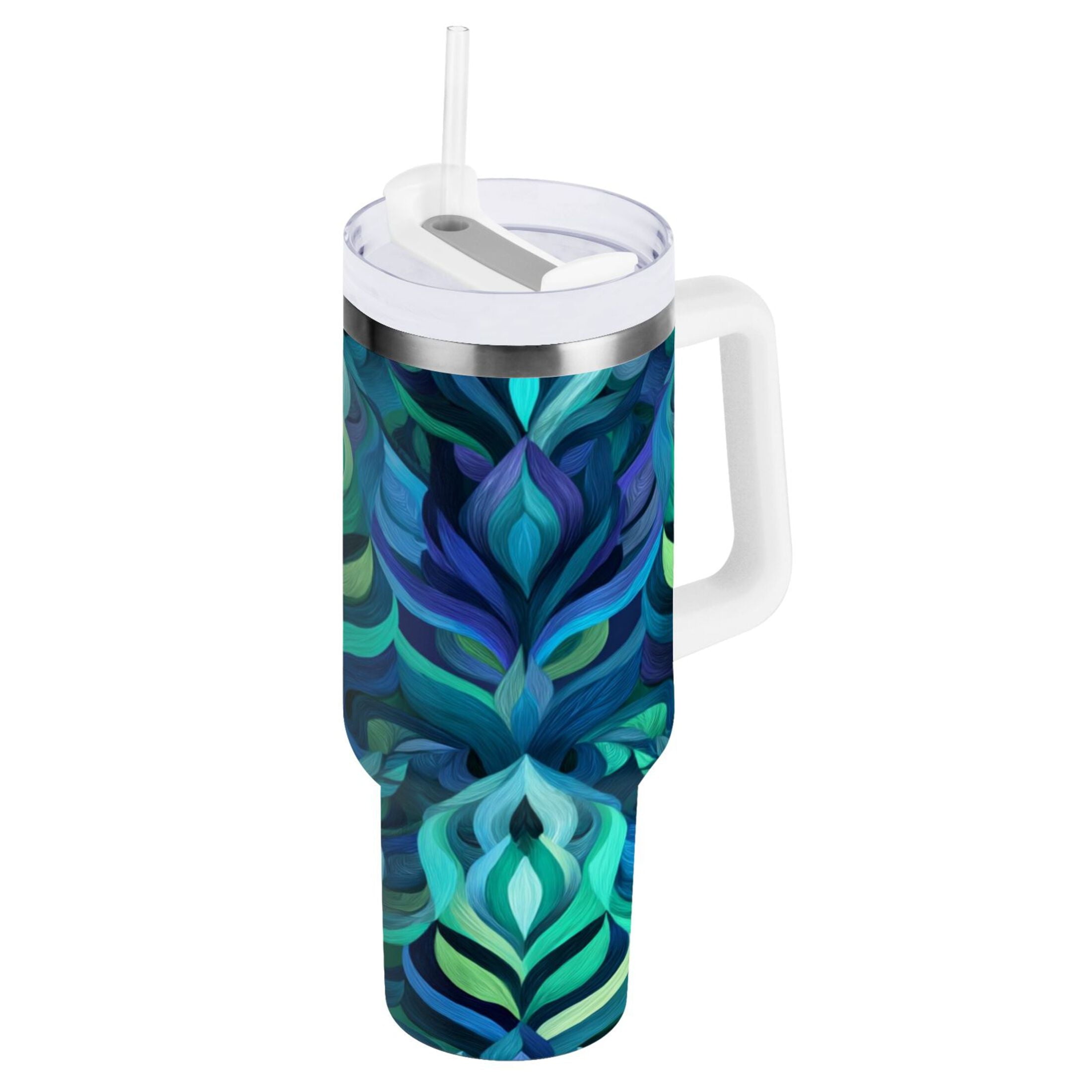 40 oz Insulated Stainless Steel Tumbler Double Wall Stainless Steel Tumbler with 2-Way Drinking Elegant Blue Abstract Shapes Edition-7654