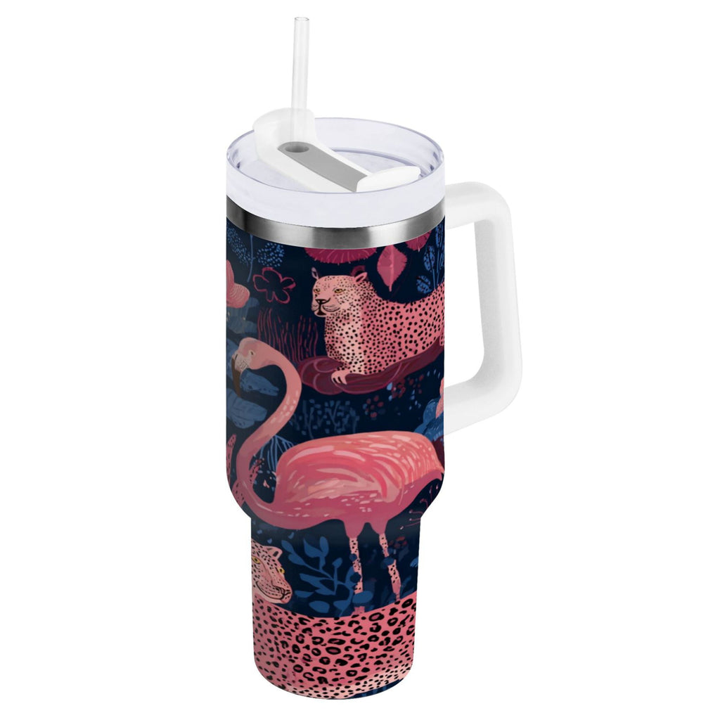 30 oz Insulated Stainless Steel Tumbler Double Wall Stainless Steel Tumbler with 2-Way Drinking Flamingos and Leopard Print Edition-LP8S