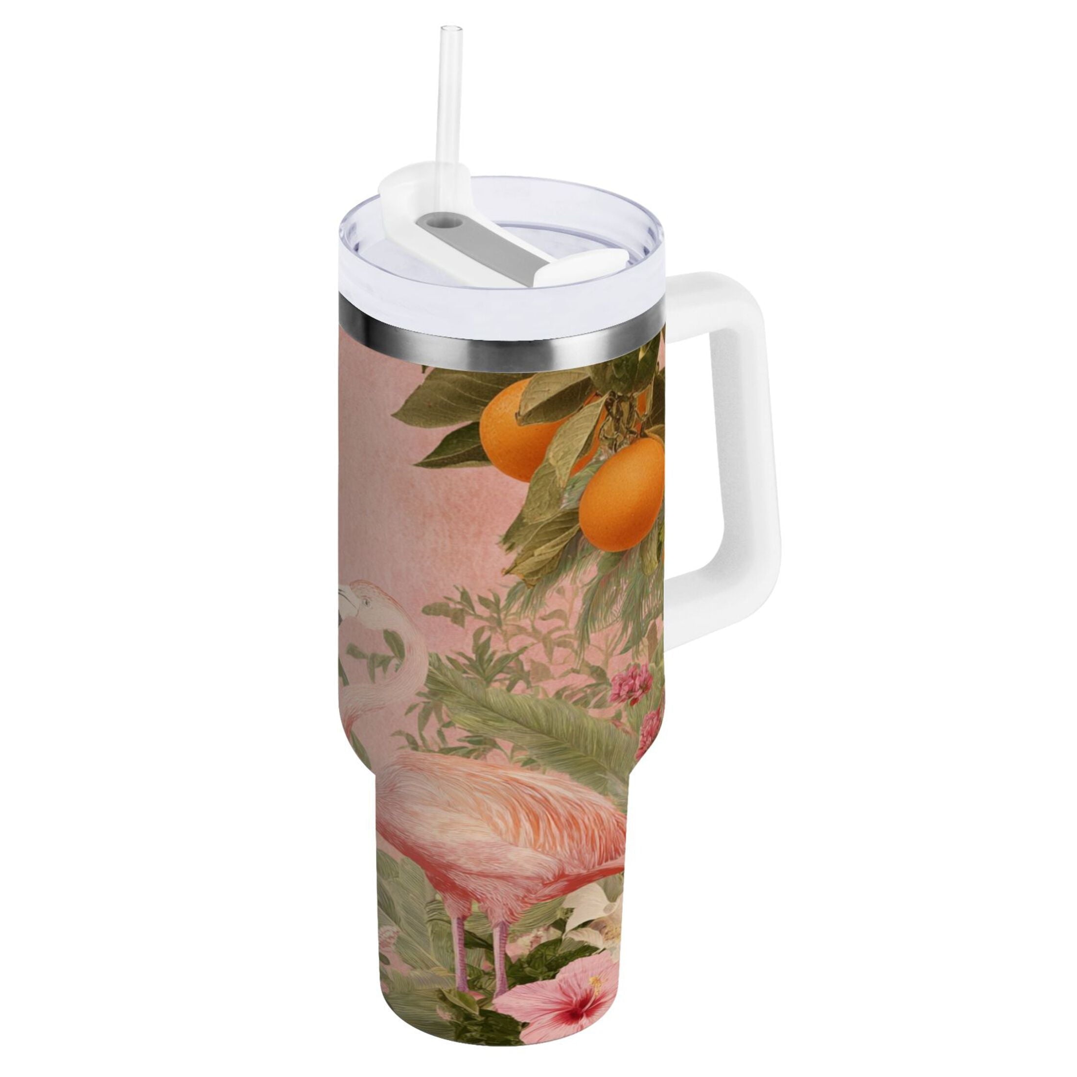 40 oz Insulated Stainless Steel Tumbler Double Wall Stainless Steel Tumbler with 2-Way Drinking Flamingos in Tropical Garden Edition-HXK2