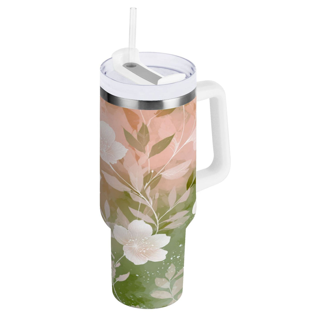 30 oz Insulated Stainless Steel Tumbler Double Wall Stainless Steel Tumbler with 2-Way Drinking Gradient Elegant Floral Edition-RWD9