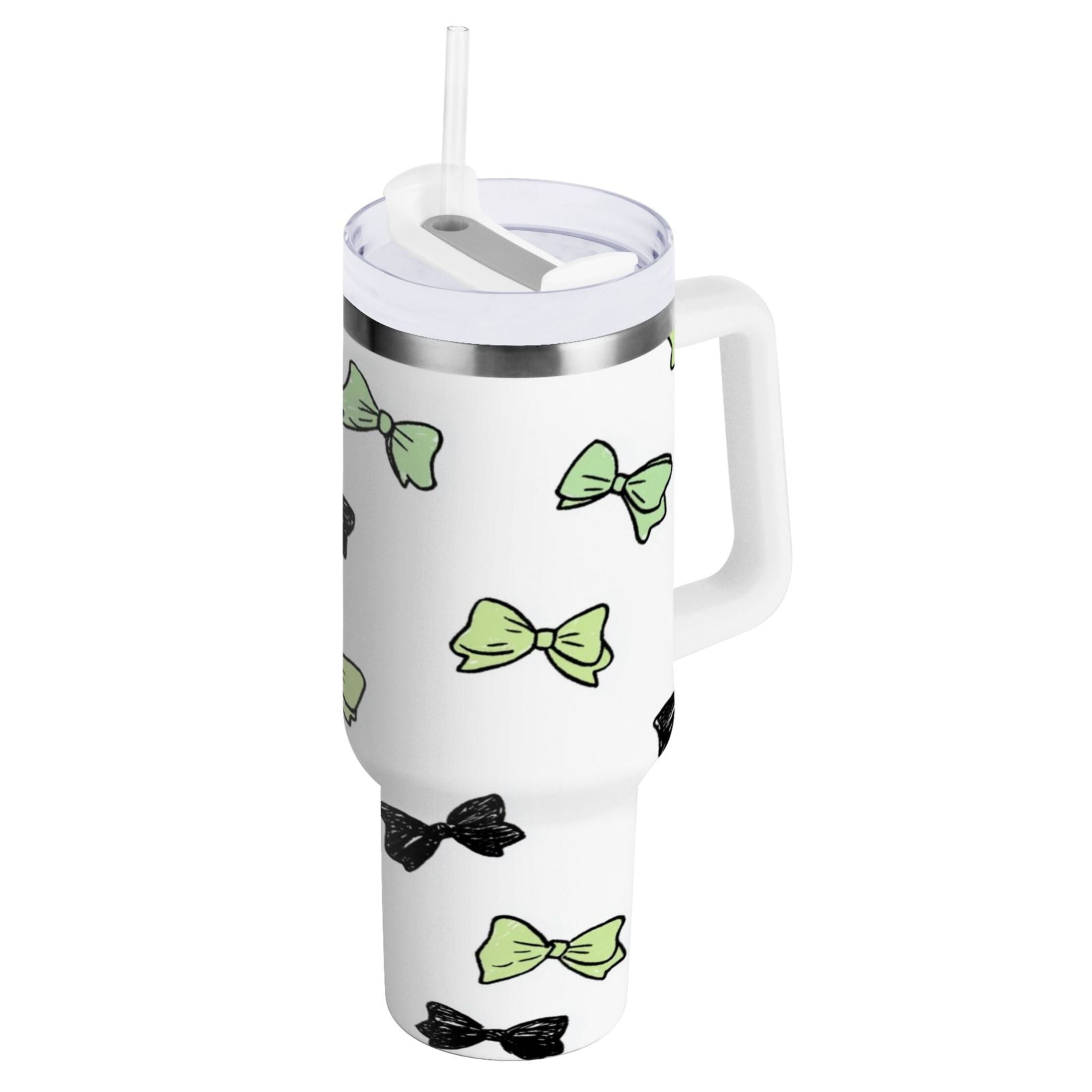 40 oz Insulated Stainless Steel Tumbler Double Wall Stainless Steel Tumbler with 2-Way Drinking Green and Black Bows Edition-MYWK