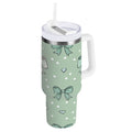 30 oz Insulated Stainless Steel Tumbler Double Wall Stainless Steel Tumbler with 2-Way Drinking Green and Mint Bows Edition-3P3X