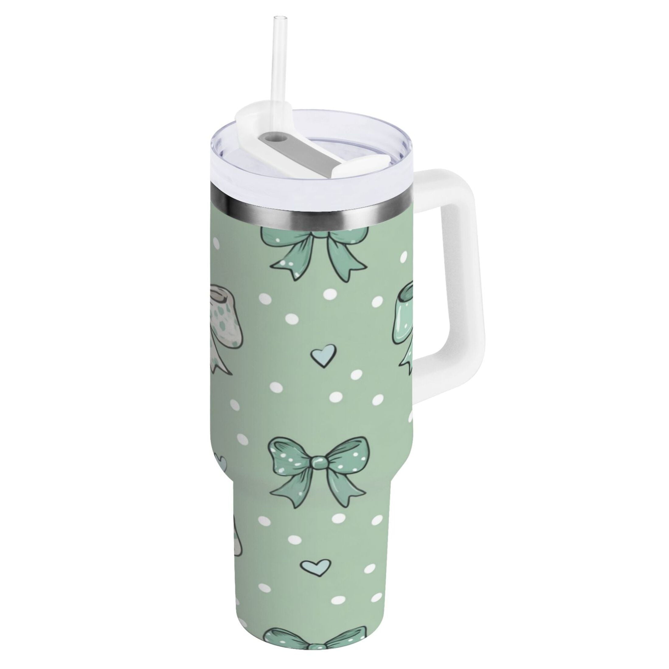 30 oz Insulated Stainless Steel Tumbler Double Wall Stainless Steel Tumbler with 2-Way Drinking Green and Mint Bows Edition-3P3X