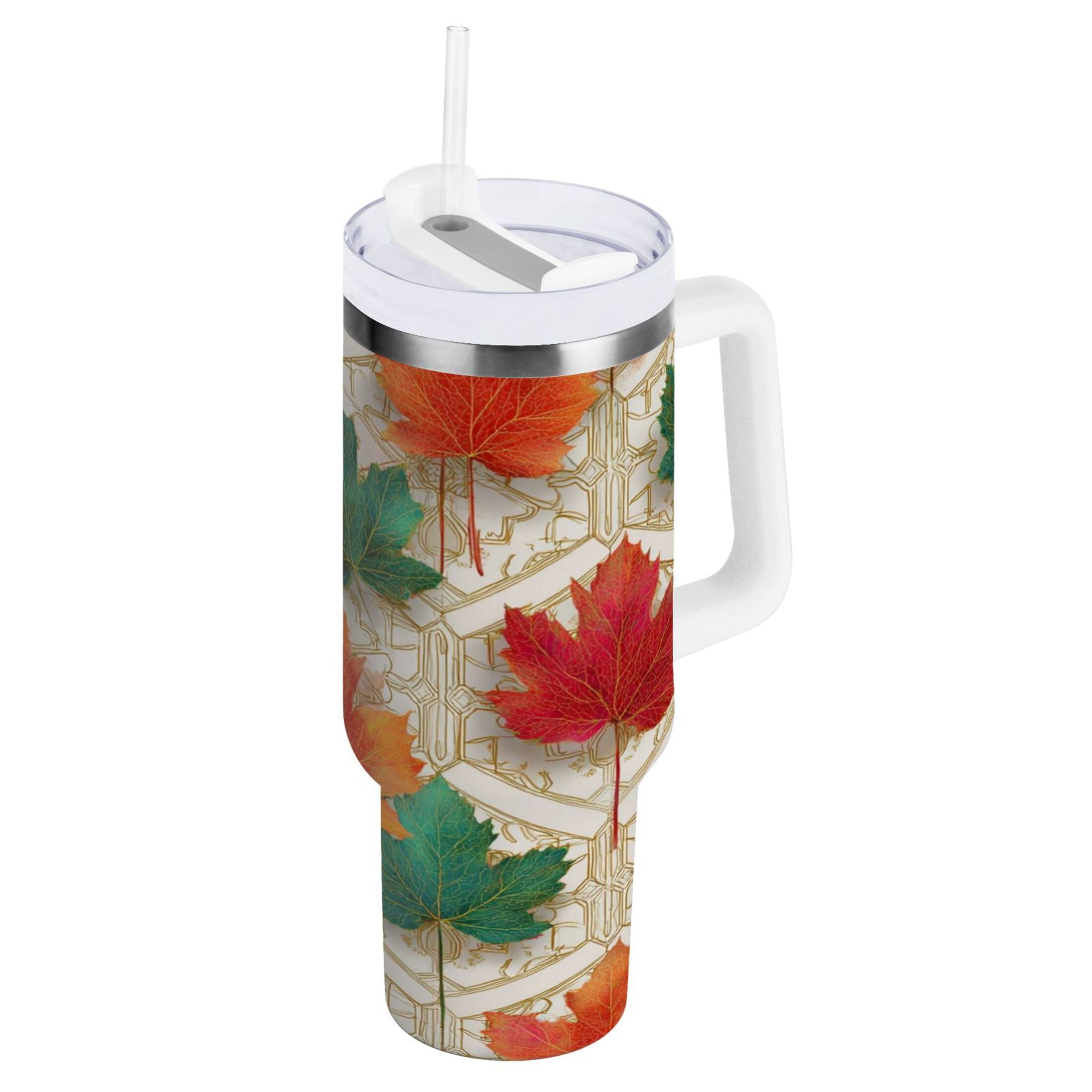 30 oz Insulated Stainless Steel Tumbler Double Wall Stainless Steel Tumbler with 2-Way Drinking Green and Red Maple Leaves Edition-5Z5P