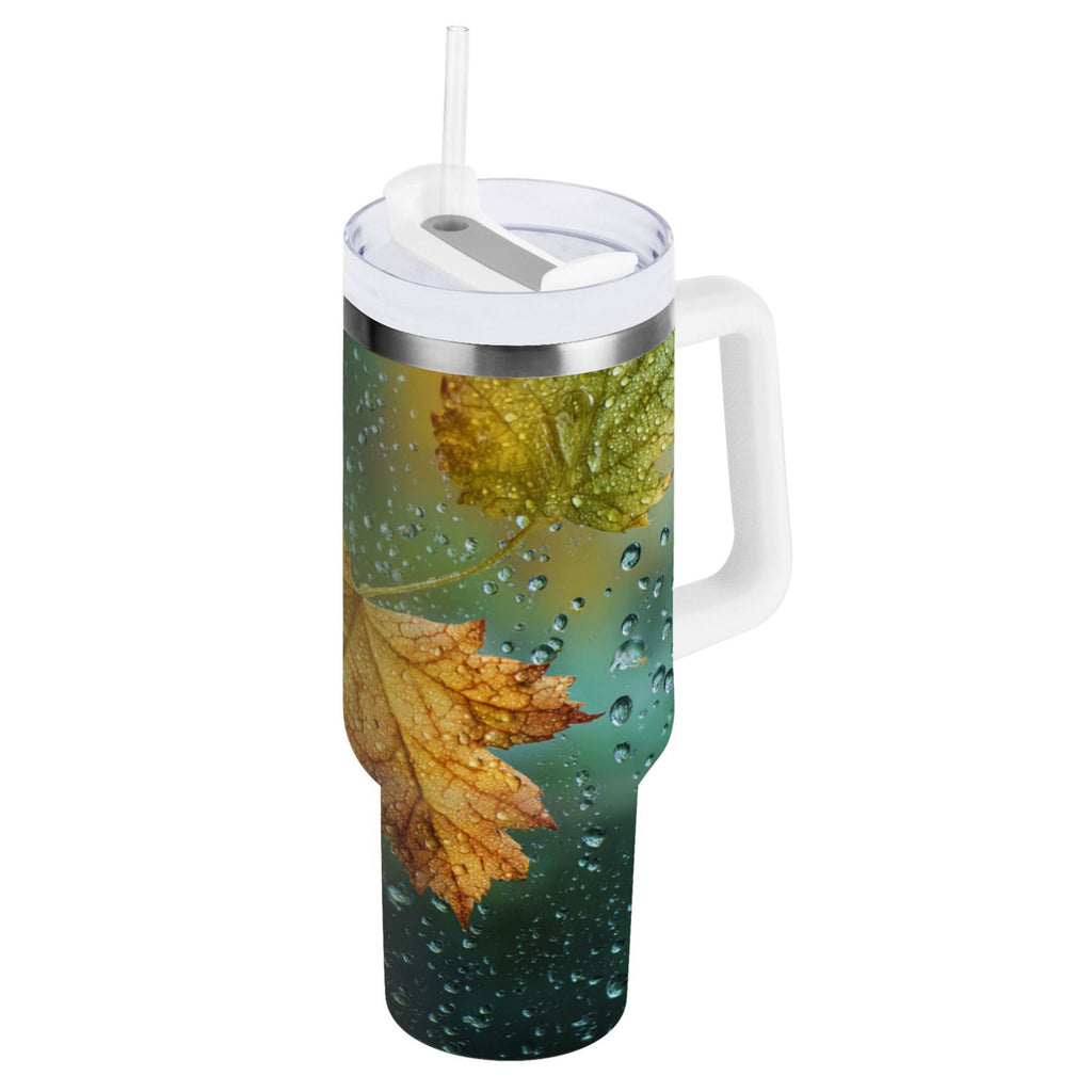 30 oz Insulated Stainless Steel Tumbler Double Wall Stainless Steel Tumbler with 2-Way Drinking Leaves with Water Droplets Edition-4Z0Q