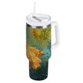 30 oz Insulated Stainless Steel Tumbler Double Wall Stainless Steel Tumbler with 2-Way Drinking Leaves with Water Droplets Edition-4Z0Q