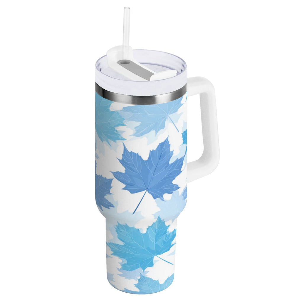 30 oz Insulated Stainless Steel Tumbler Double Wall Stainless Steel Tumbler with 2-Way Drinking Light Blue Maple Leaves Edition-HYG5