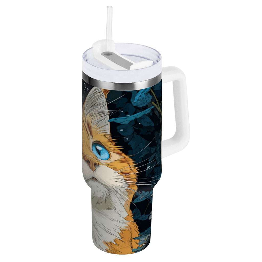 30 oz Insulated Stainless Steel Tumbler Double Wall Stainless Steel Tumbler with 2-Way Drinking Orange Cat with Blue Eyes Edition-Y7S0