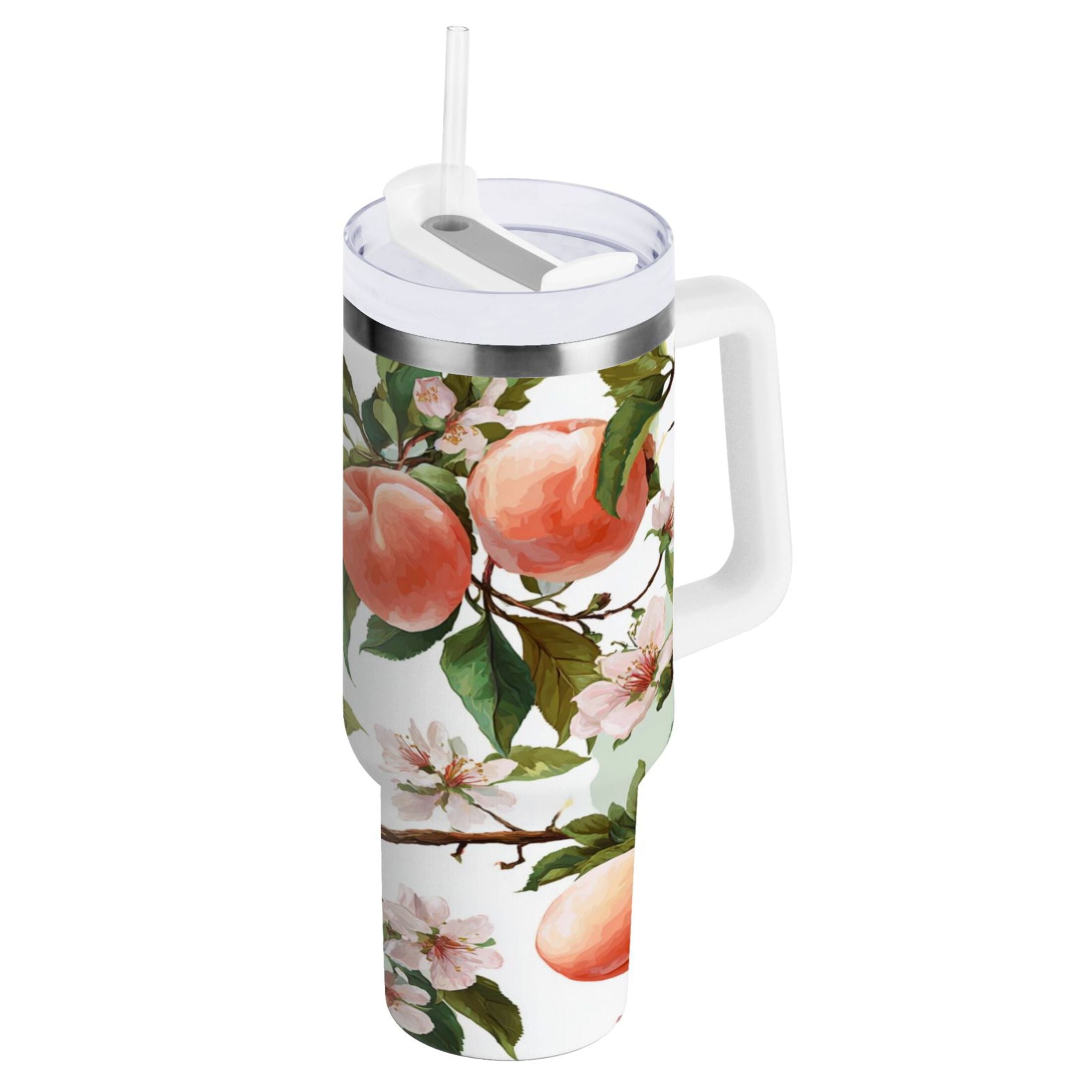 30 oz Insulated Stainless Steel Tumbler Double Wall Stainless Steel Tumbler with 2-Way Drinking Peach Fruit Pattern Edition-M2ZA