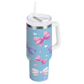 30 oz Insulated Stainless Steel Tumbler Double Wall Stainless Steel Tumbler with 2-Way Drinking Pink and Purple Bows Edition-NYJ5