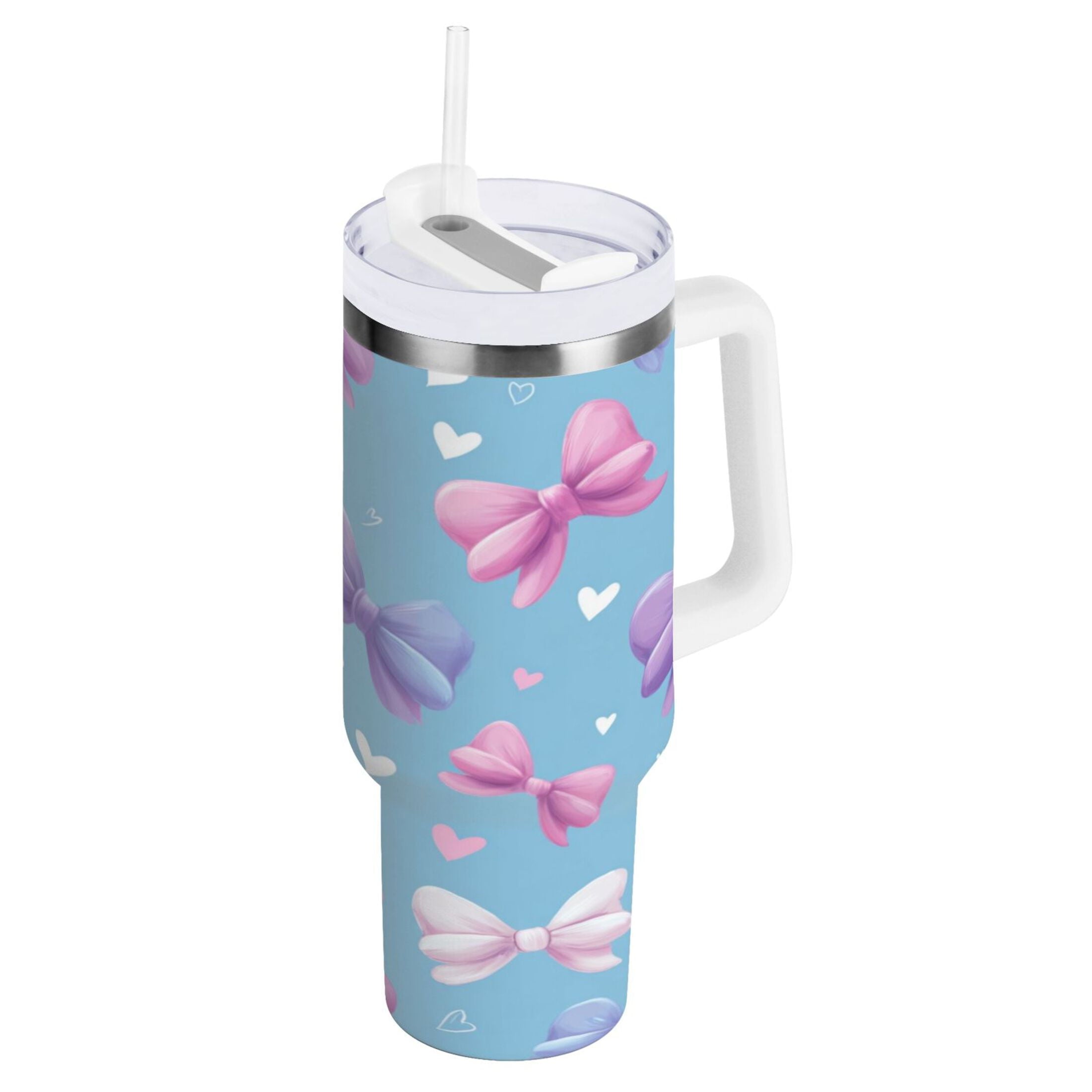 30 oz Insulated Stainless Steel Tumbler Double Wall Stainless Steel Tumbler with 2-Way Drinking Pink and Purple Bows Edition-NYJ5