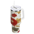 30 oz Insulated Stainless Steel Tumbler Double Wall Stainless Steel Tumbler with 2-Way Drinking Red Chrysanthemum Pattern Edition-ETUM