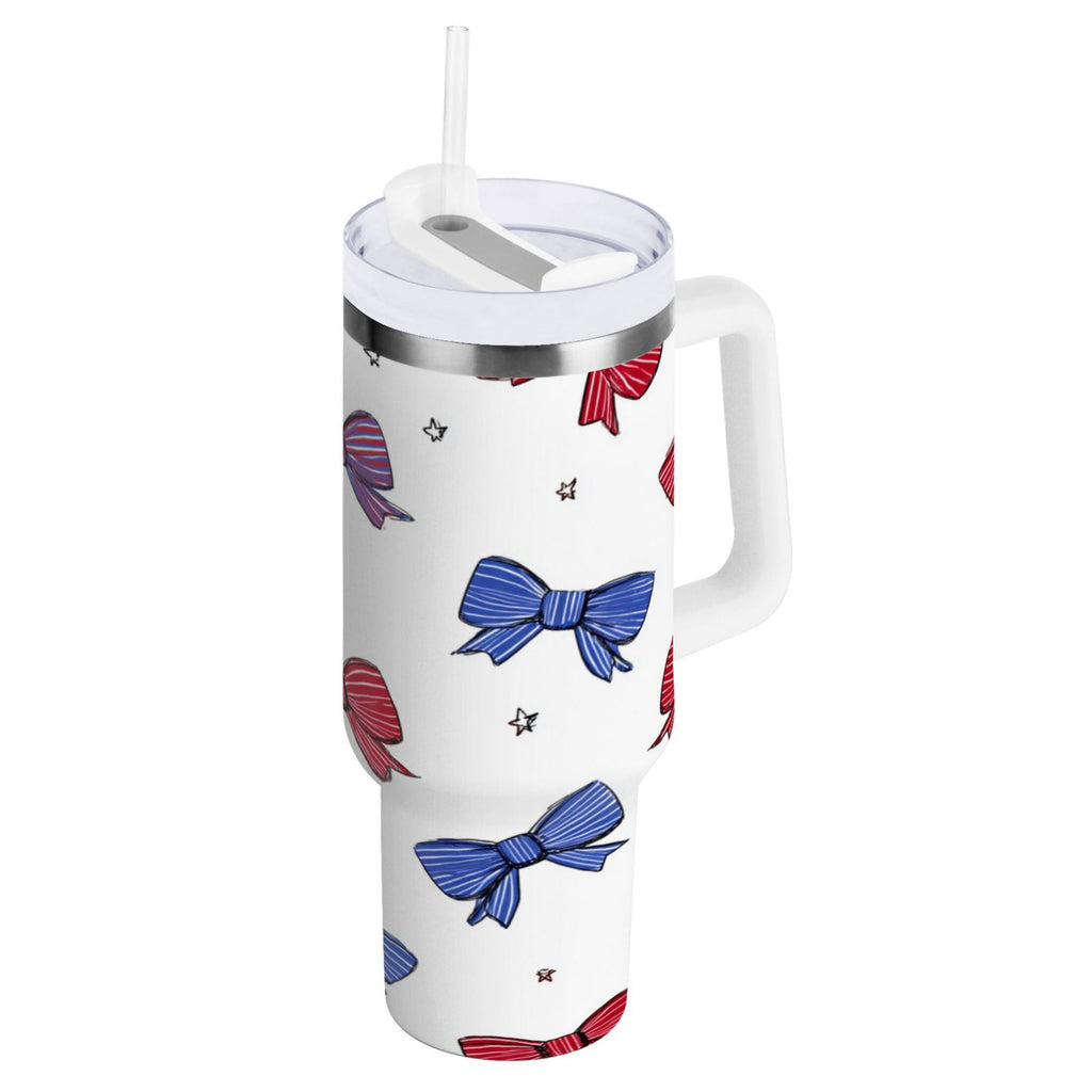30 oz Insulated Stainless Steel Tumbler Double Wall Stainless Steel Tumbler with 2-Way Drinking Red and Blue Stripe Bows Edition-AYU6