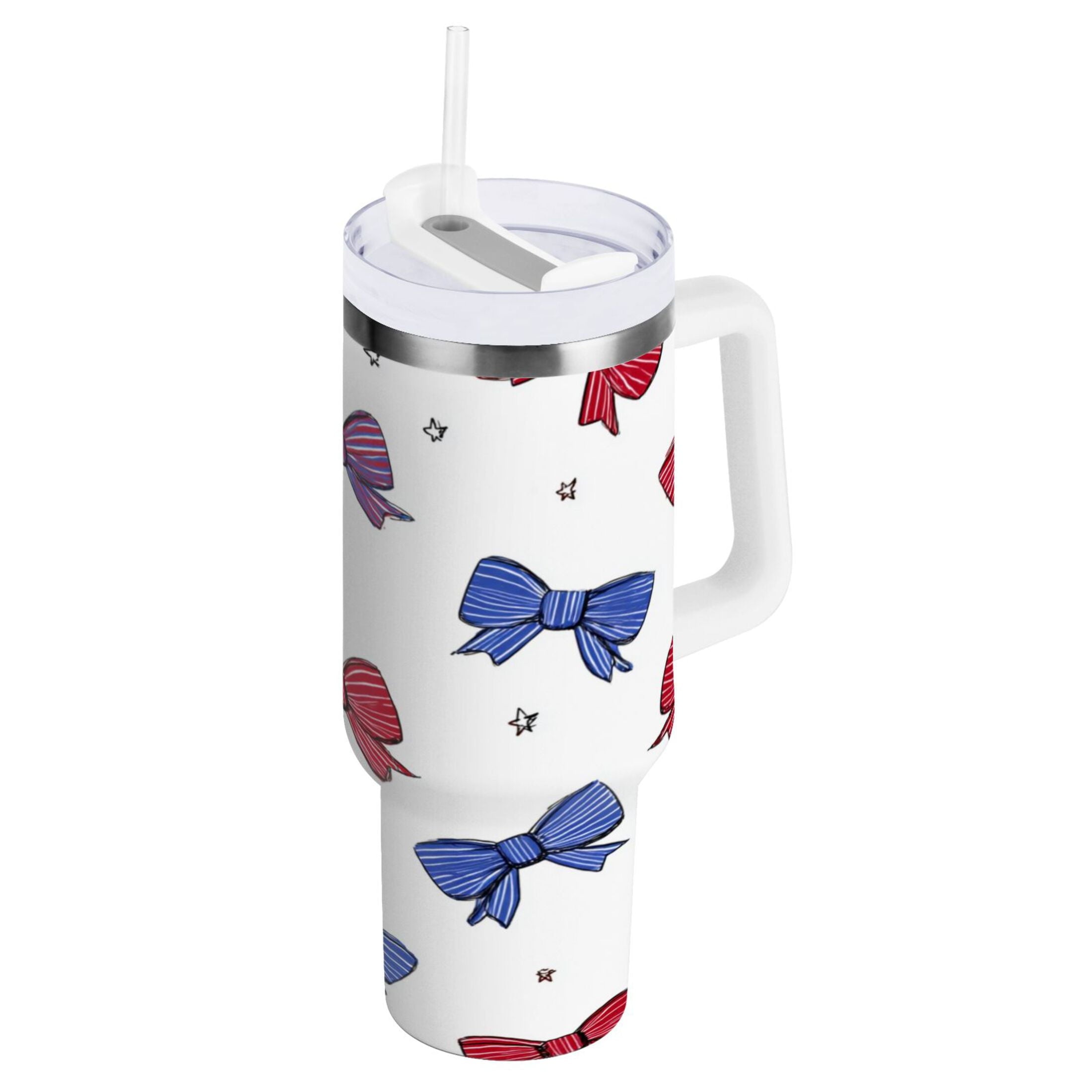 30 oz Insulated Stainless Steel Tumbler Double Wall Stainless Steel Tumbler with 2-Way Drinking Red and Blue Stripe Bows Edition-AYU6