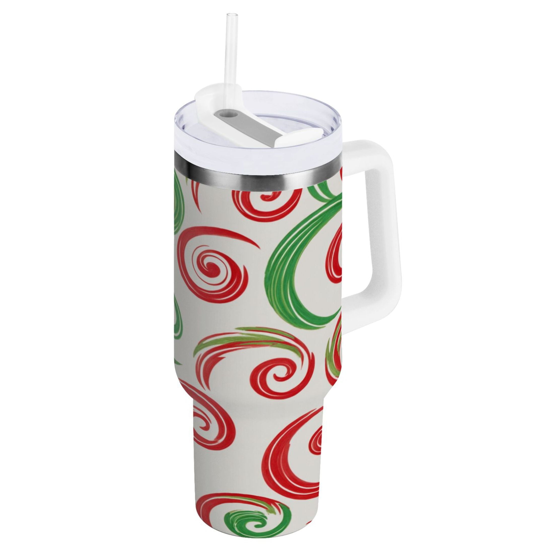 40 oz Insulated Stainless Steel Tumbler Double Wall Stainless Steel Tumbler with 2-Way Drinking Red and Green Swirls Edition-P94G