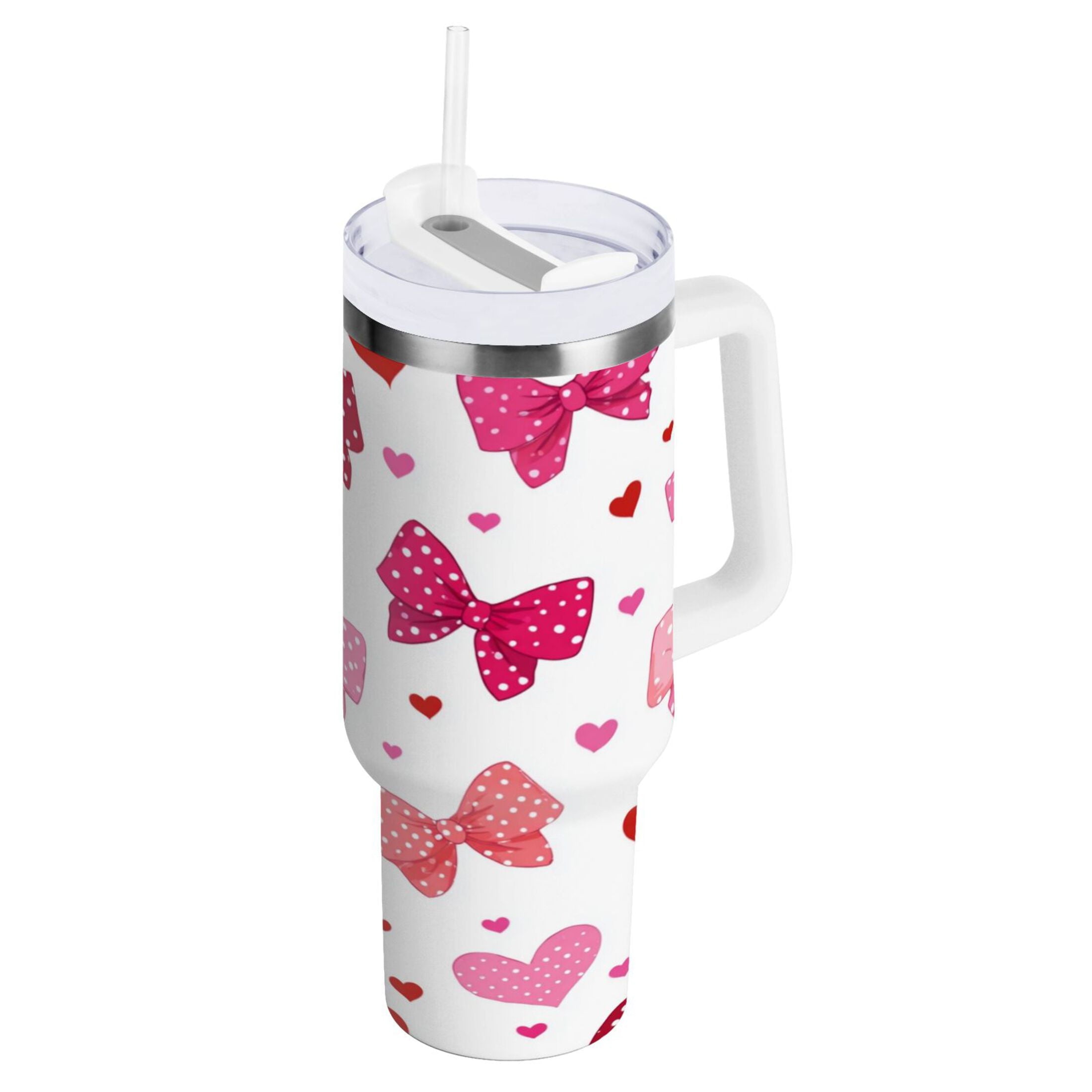 30 oz Insulated Stainless Steel Tumbler Double Wall Stainless Steel Tumbler with 2-Way Drinking Red and Pink Bows Edition-W6M4