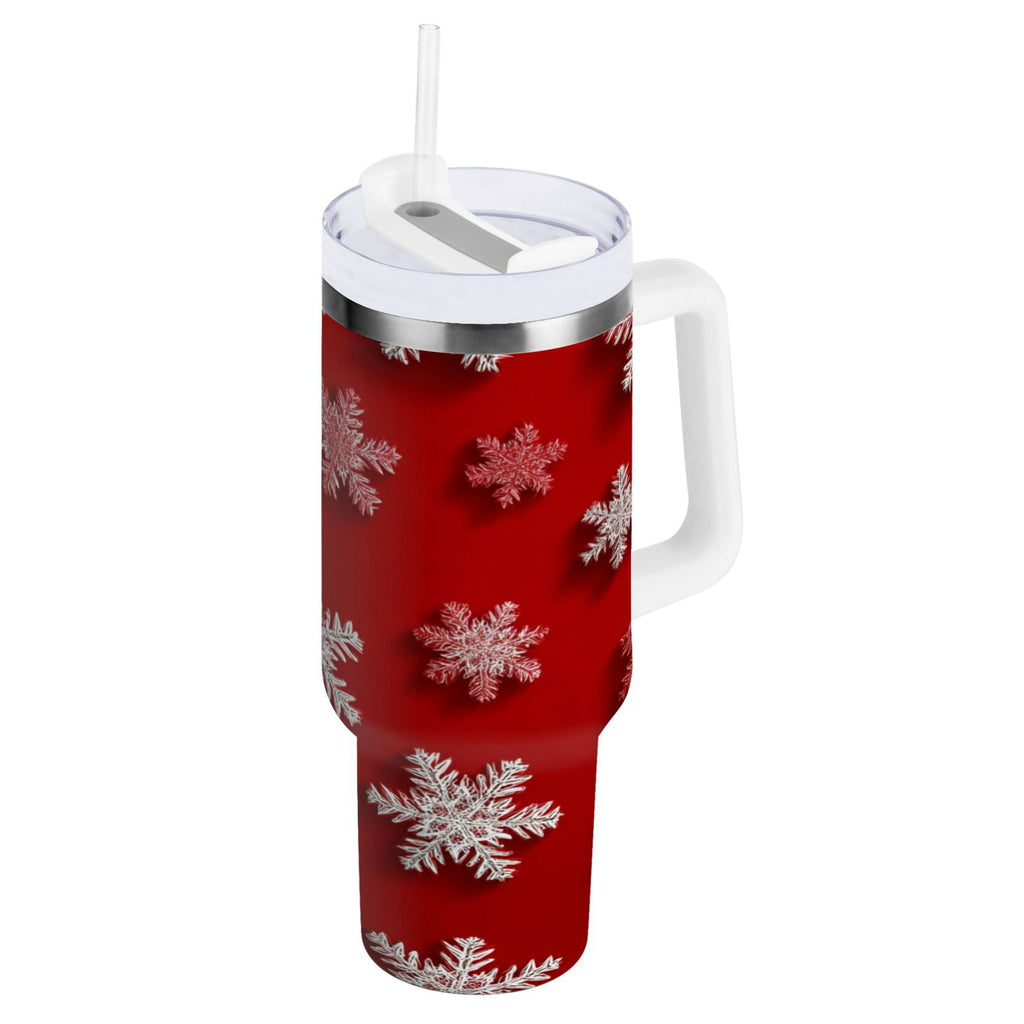 30 oz Insulated Stainless Steel Tumbler Double Wall Stainless Steel Tumbler with 2-Way Drinking Red and White Snowflakes Edition-3O35