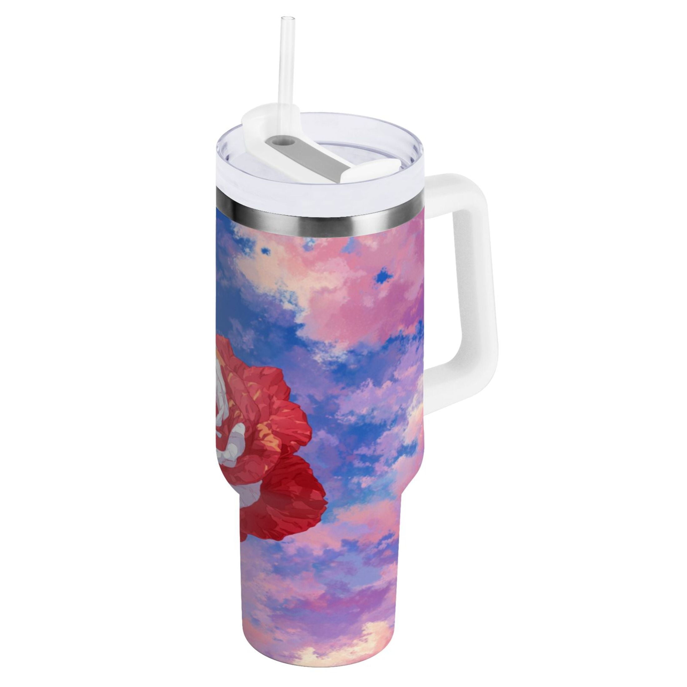 30 oz Insulated Stainless Steel Tumbler Double Wall Stainless Steel Tumbler with 2-Way Drinking Rose with Flag Pattern Edition-OTL2
