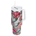 30 oz Insulated Stainless Steel Tumbler Double Wall Stainless Steel Tumbler with 2-Way Drinking Roses and Ribbons Edition-JE1H