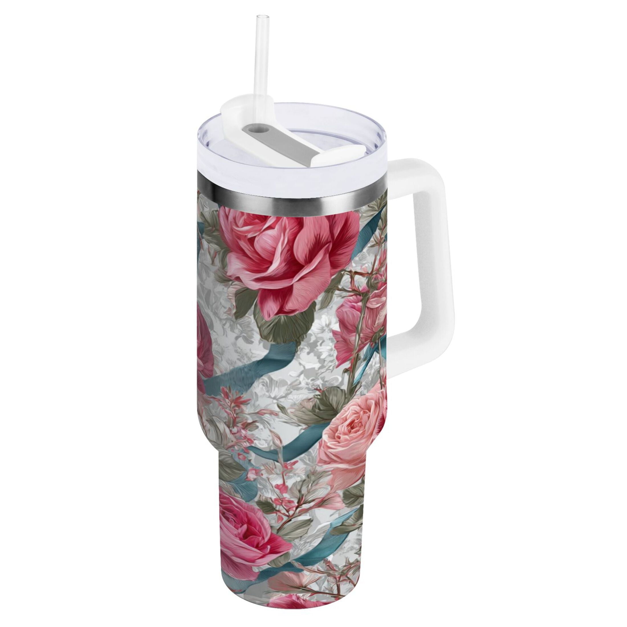 30 oz Insulated Stainless Steel Tumbler Double Wall Stainless Steel Tumbler with 2-Way Drinking Roses and Ribbons Edition-JE1H