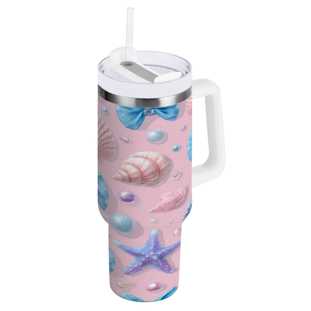 30 oz Insulated Stainless Steel Tumbler Double Wall Stainless Steel Tumbler with 2-Way Drinking Seashells and Bows Edition-2PW2