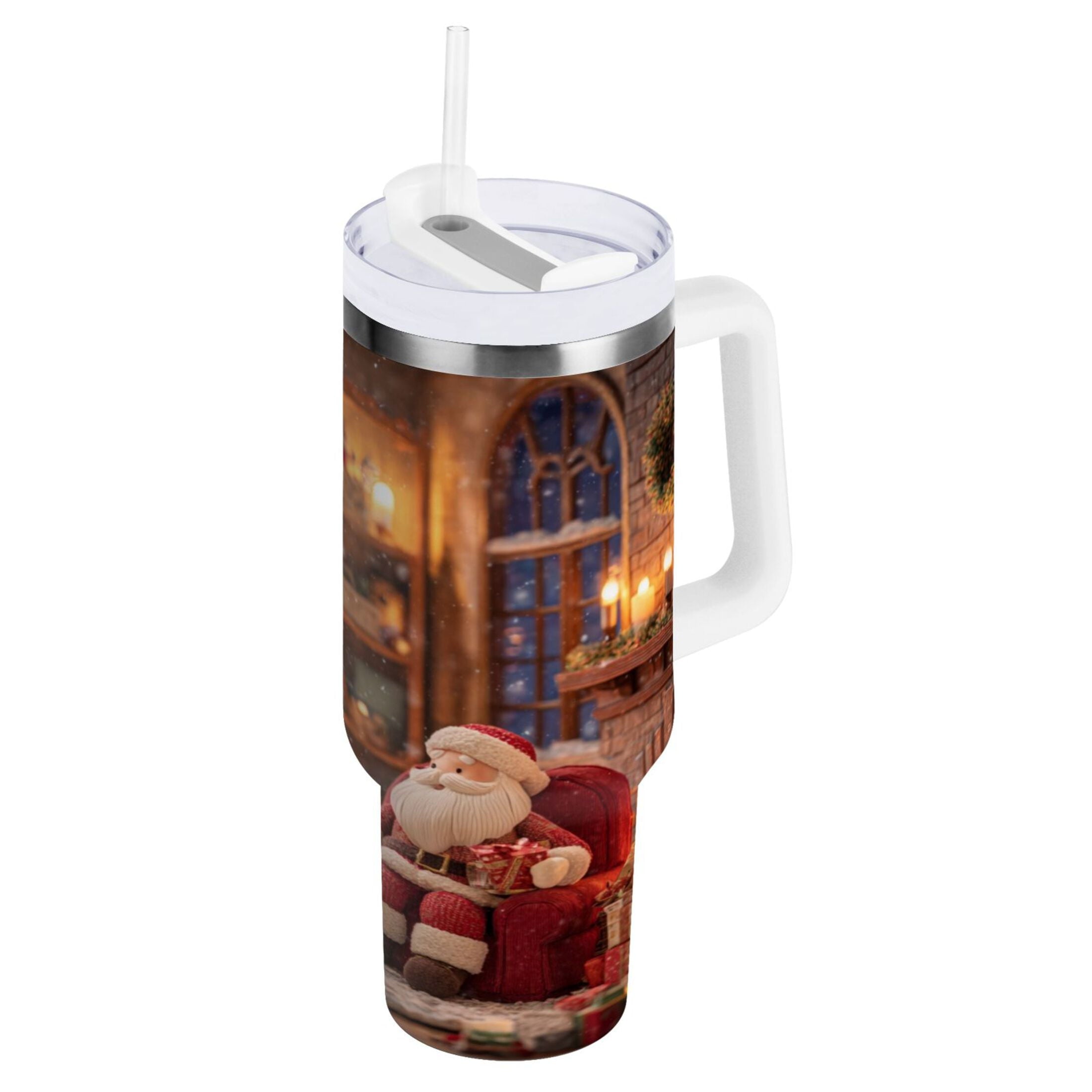 40 oz Insulated Stainless Steel Tumbler Double Wall Stainless Steel Tumbler with 2-Way Drinking Sitting Santa Claus Edition-D17D