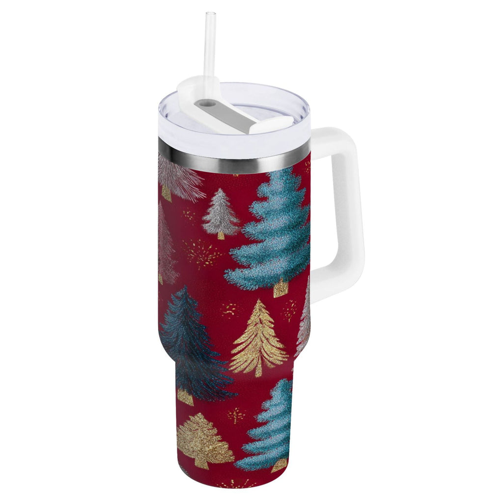 30 oz Insulated Stainless Steel Tumbler Double Wall Stainless Steel Tumbler with 2-Way Drinking Stylized Christmas Trees Edition-KLGQ
