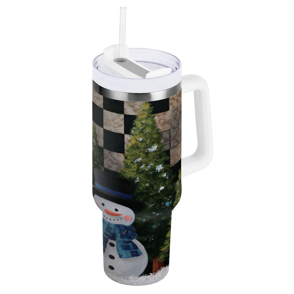 30 oz Insulated Stainless Steel Tumbler Double Wall Stainless Steel Tumbler with 2-Way Drinking Two Snowmen Pattern Edition-V0K1