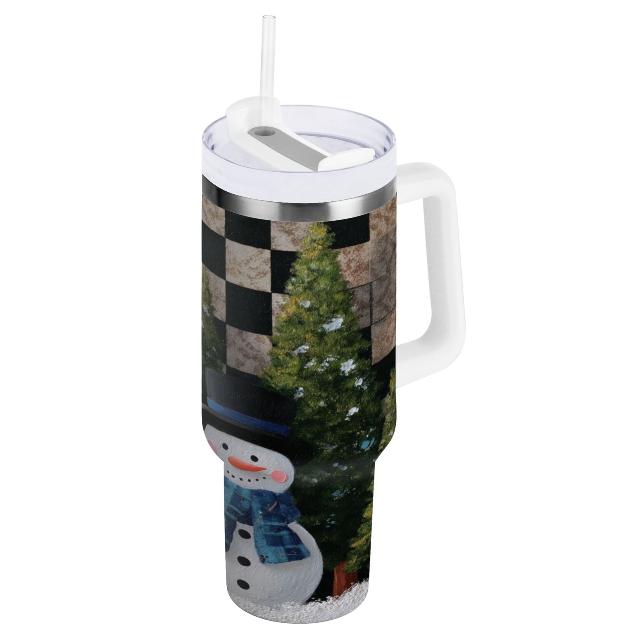 30 oz Insulated Stainless Steel Tumbler Double Wall Stainless Steel Tumbler with 2-Way Drinking Two Snowmen Pattern Edition-V0K1