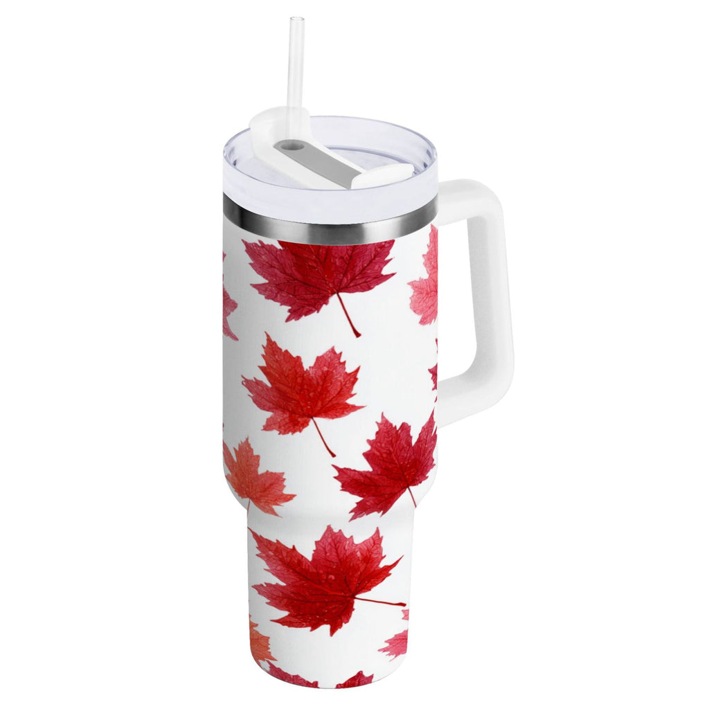 30 oz Insulated Stainless Steel Tumbler Double Wall Stainless Steel Tumbler with 2-Way Drinking Vibrant Red Maple Leaves Edition-F9T7