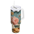 30 oz Insulated Stainless Steel Tumbler Double Wall Stainless Steel Tumbler with 2-Way Drinking Vintage Roses and Peonies Edition-I8MW