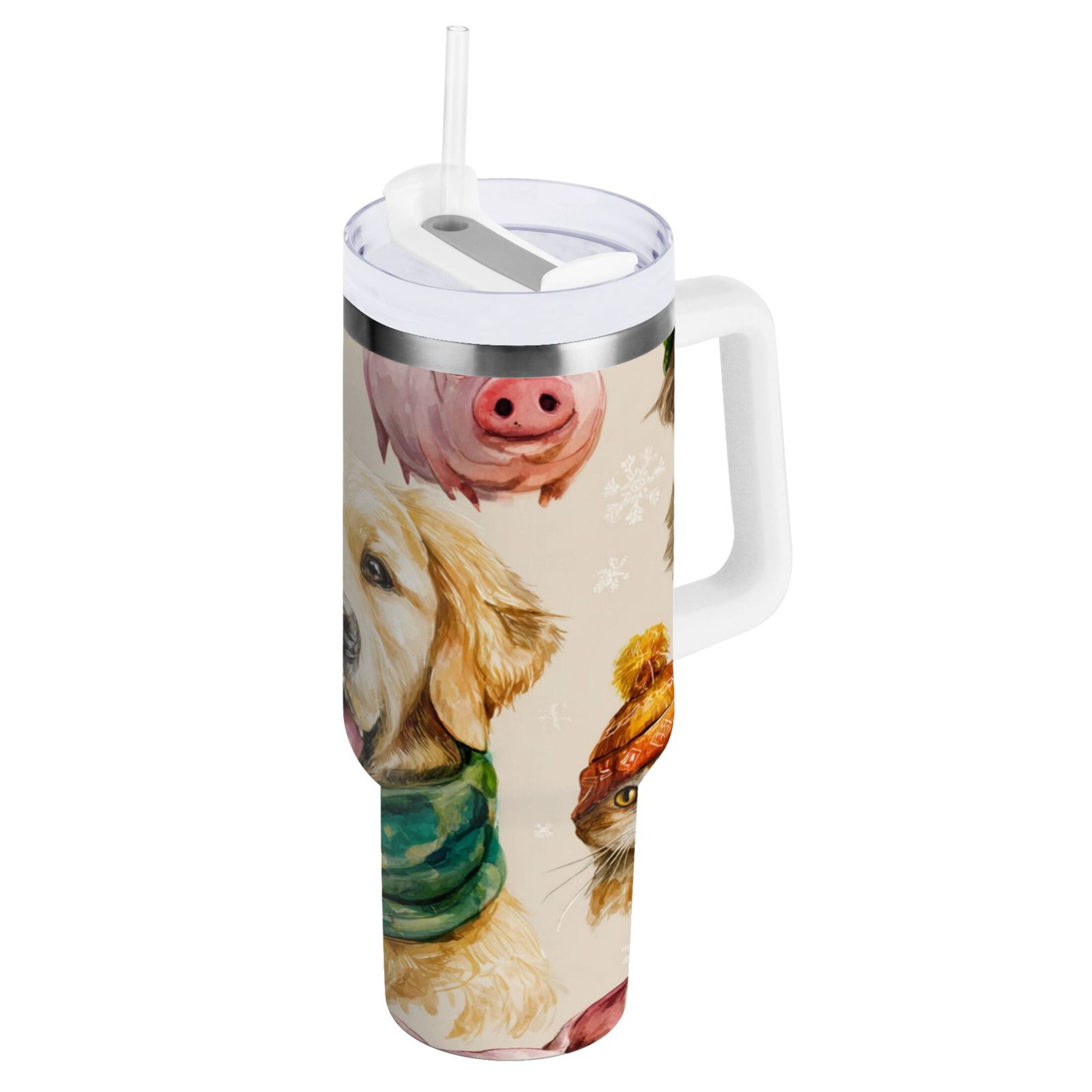30 oz Insulated Stainless Steel Tumbler Double Wall Stainless Steel Tumbler with 2-Way Drinking Watercolor Animals Pattern Edition-08QW