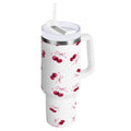 30 oz Insulated Stainless Steel Tumbler Double Wall Stainless Steel Tumbler with 2-Way Drinking Watercolor Cherries Pattern Edition-CFP1
