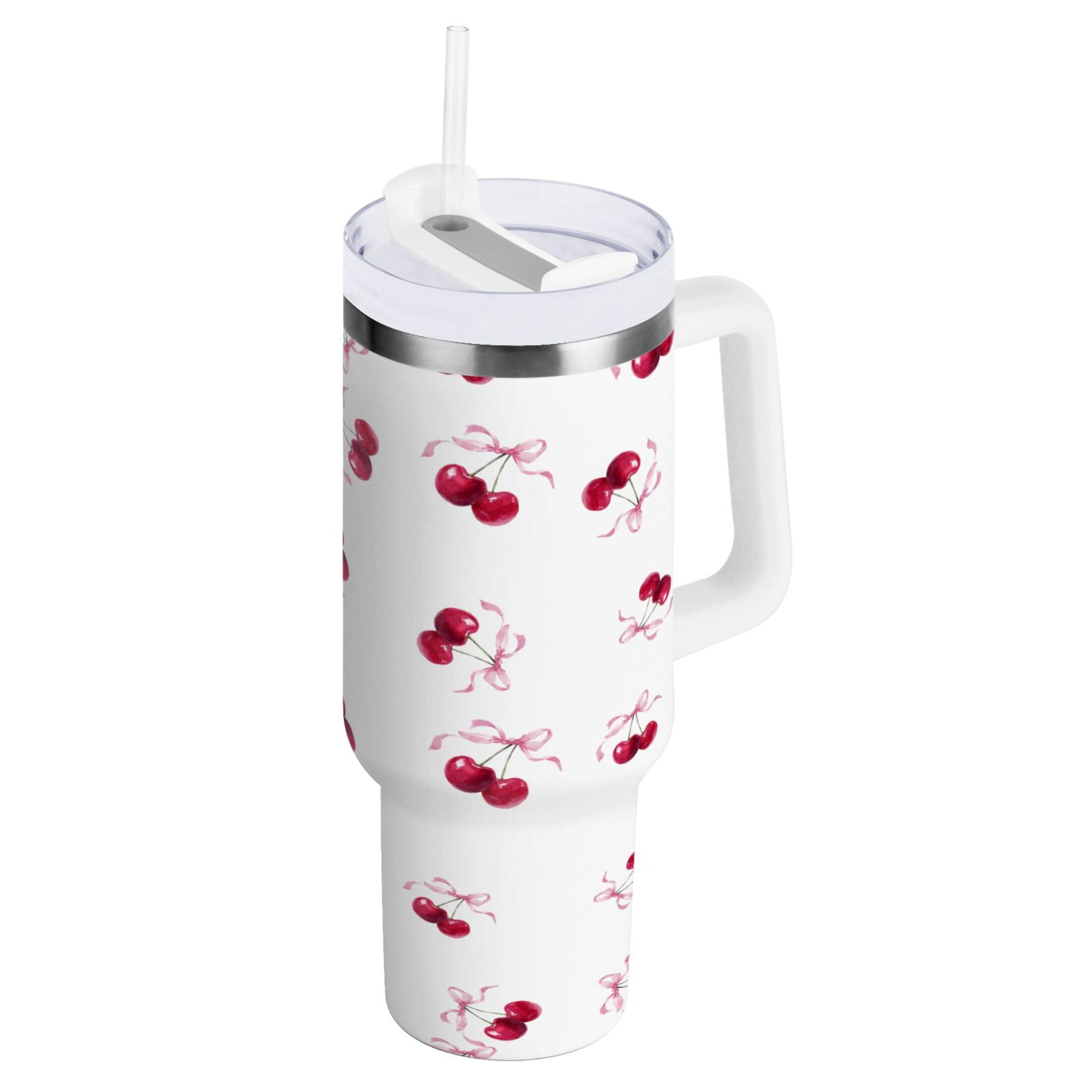 30 oz Insulated Stainless Steel Tumbler Double Wall Stainless Steel Tumbler with 2-Way Drinking Watercolor Cherries Pattern Edition-CFP1