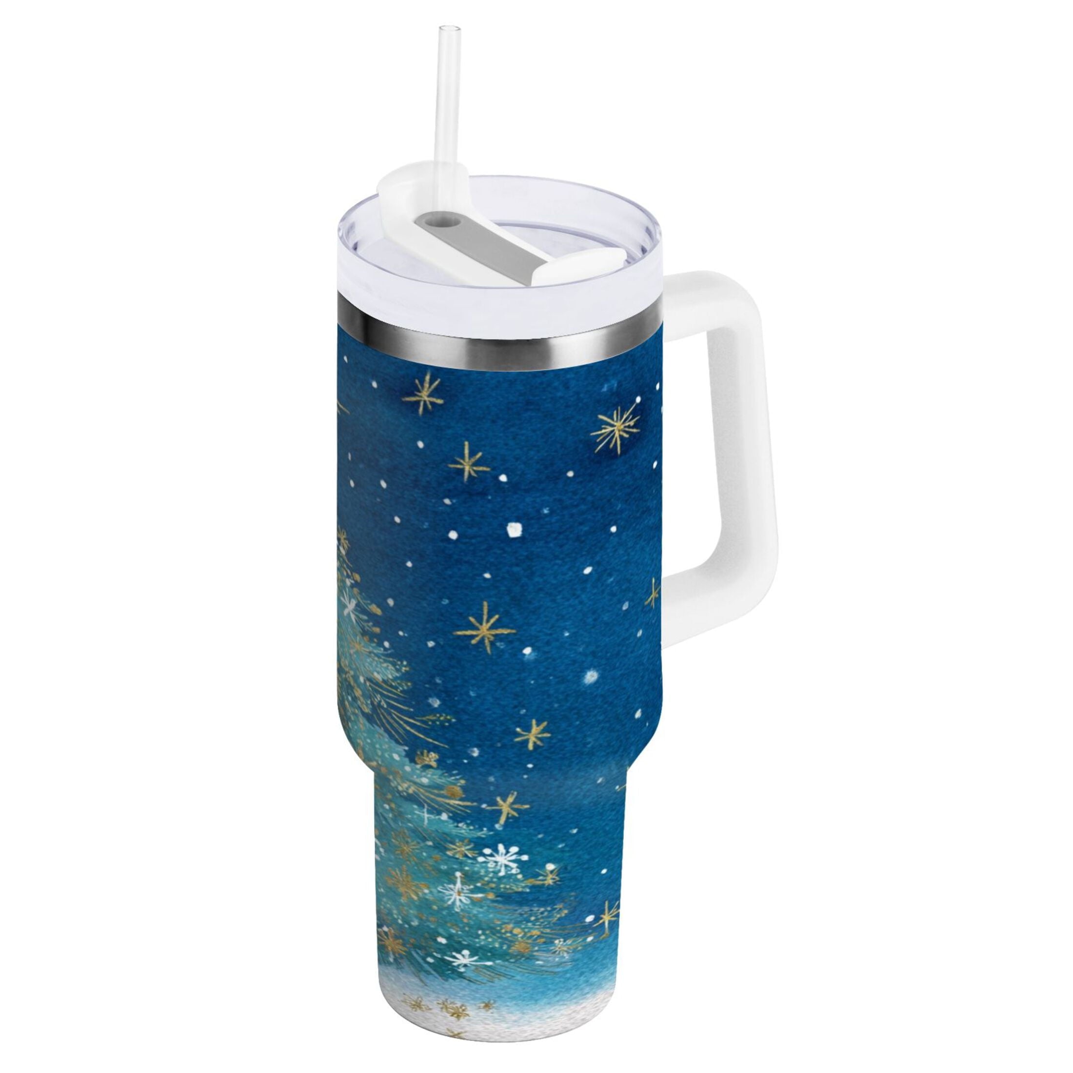 40 oz Insulated Stainless Steel Tumbler Double Wall Stainless Steel Tumbler with 2-Way Drinking Watercolor Christmas Tree Edition-9YWC
